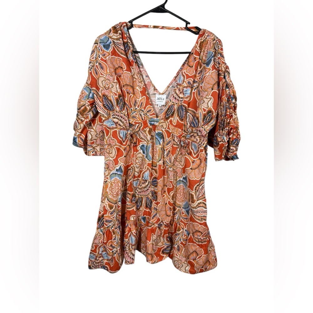 Misa Sari Floral Poplin Balloon Sleeve Mini Dress Size Medium - Picture 2 of 10